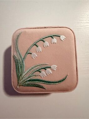 Pink Velvet Floral Jewelry Box with Embroidered Lily of the Valley
